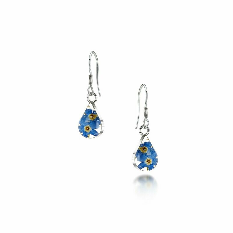 Silver Drop Earrings - Forget-me-not - Teardrop