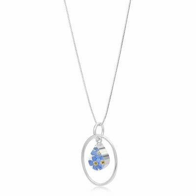 Silver Pendant - Forget-me-not - Silver Oval Surround