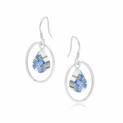 Silver Earrings - Forget-me-not - Silver Oval Surround