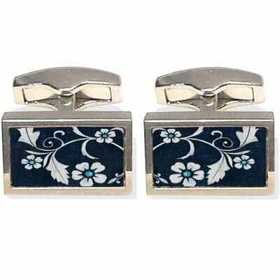 Cufflinks with ceramic inserts - white and green flowers