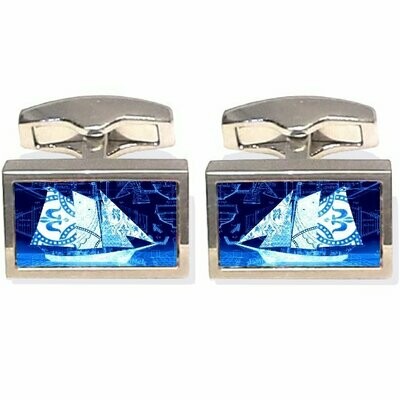 Cufflinks with ceramic inserts - sailing boats