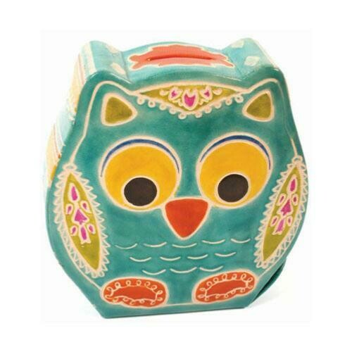 Leather money box owl turquoise - MKS