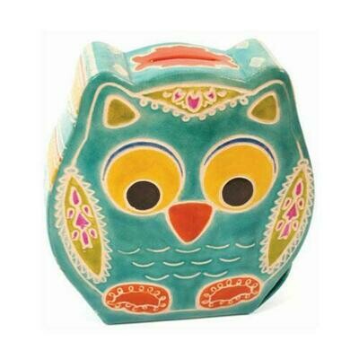 Leather money box owl turquoise - MKS