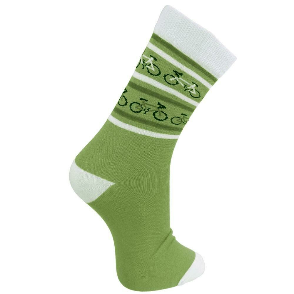 Bamboo socks, bicycles, green and cream, medium (UK 3 - 7)