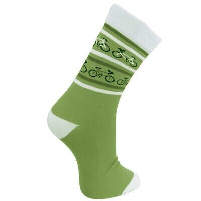 Bamboo socks, bicycles, green and cream, large (UK 7 - 11)