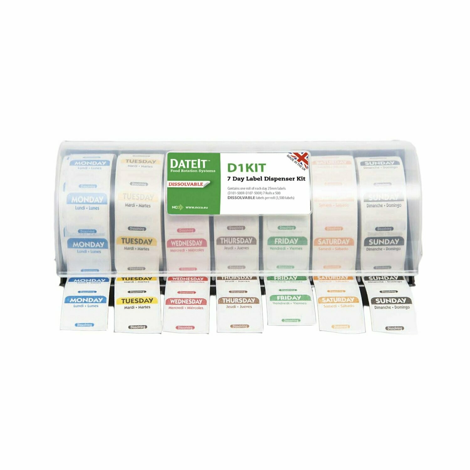 Food safety labels - 25mm (1″) Trilingual Dissolving Label Kit