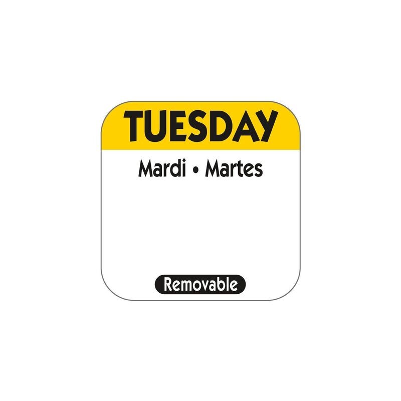Food safety labels - 25mm Removable Day of the Week Label - Tuesday
