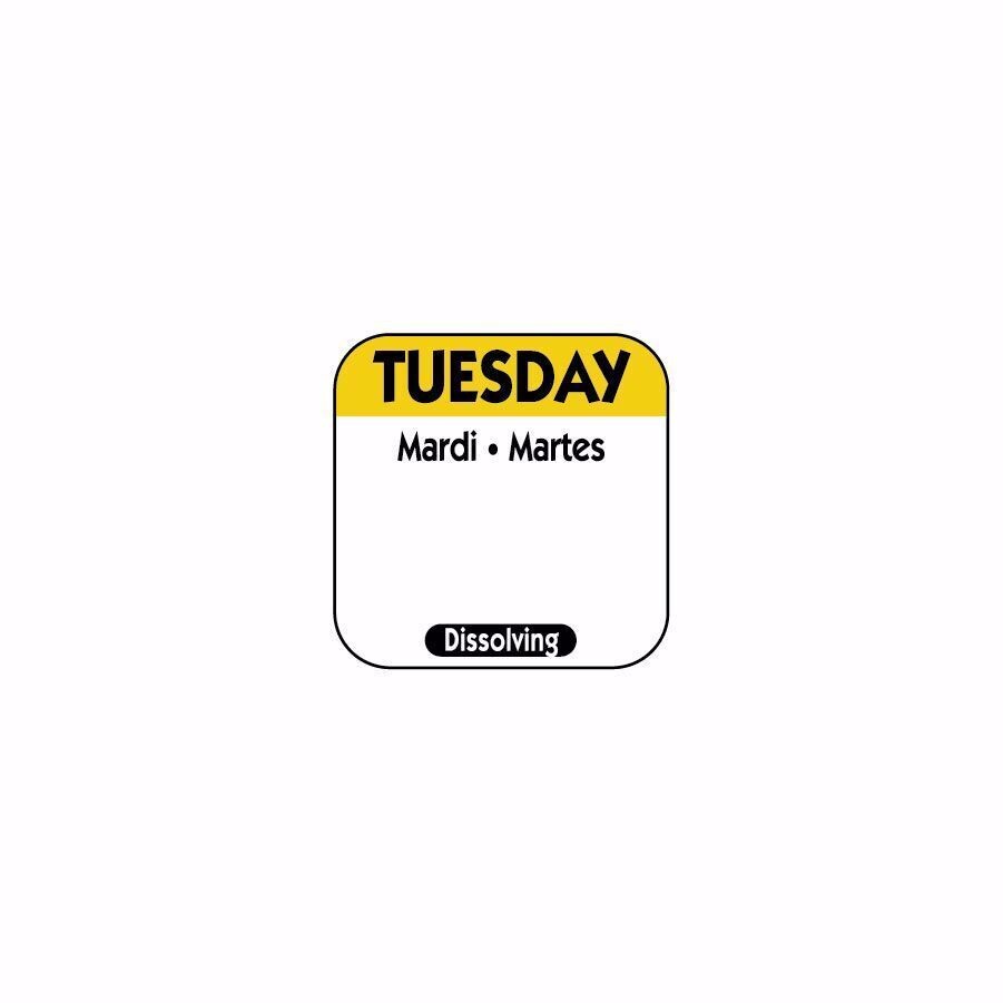 Tuesday Dissolvable labels 25mm tri-lingual
