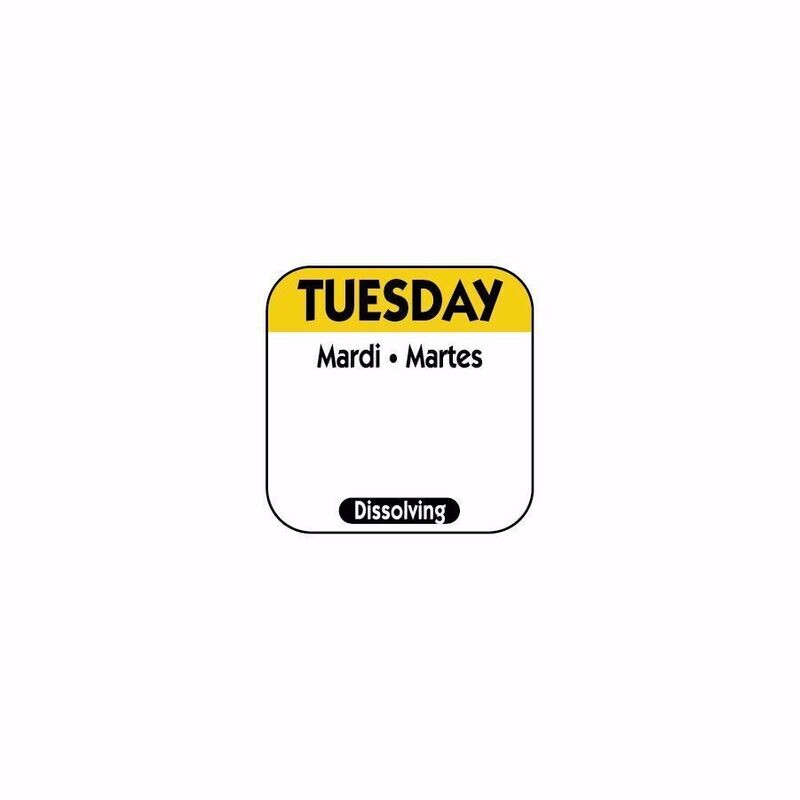 Tuesday Dissolvable labels 25mm tri-lingual