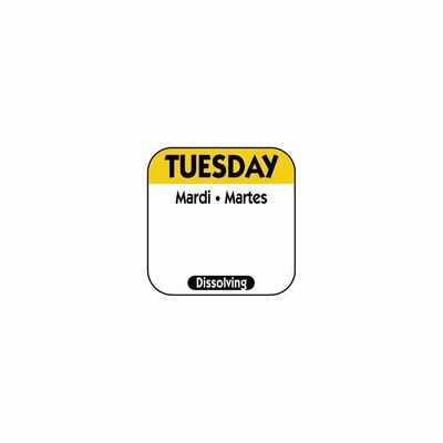 Tuesday Dissolvable labels 25mm tri-lingual