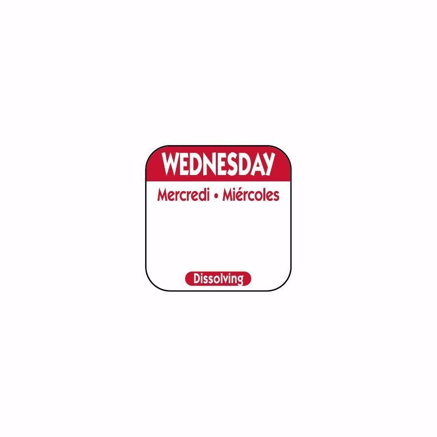 Wednesday Dissolvable labels 25mm tri-lingual
