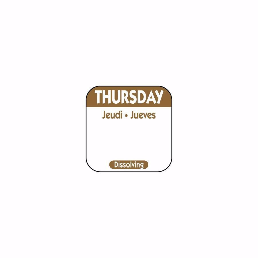 Thursday Dissolvable labels 25mm tri-lingual