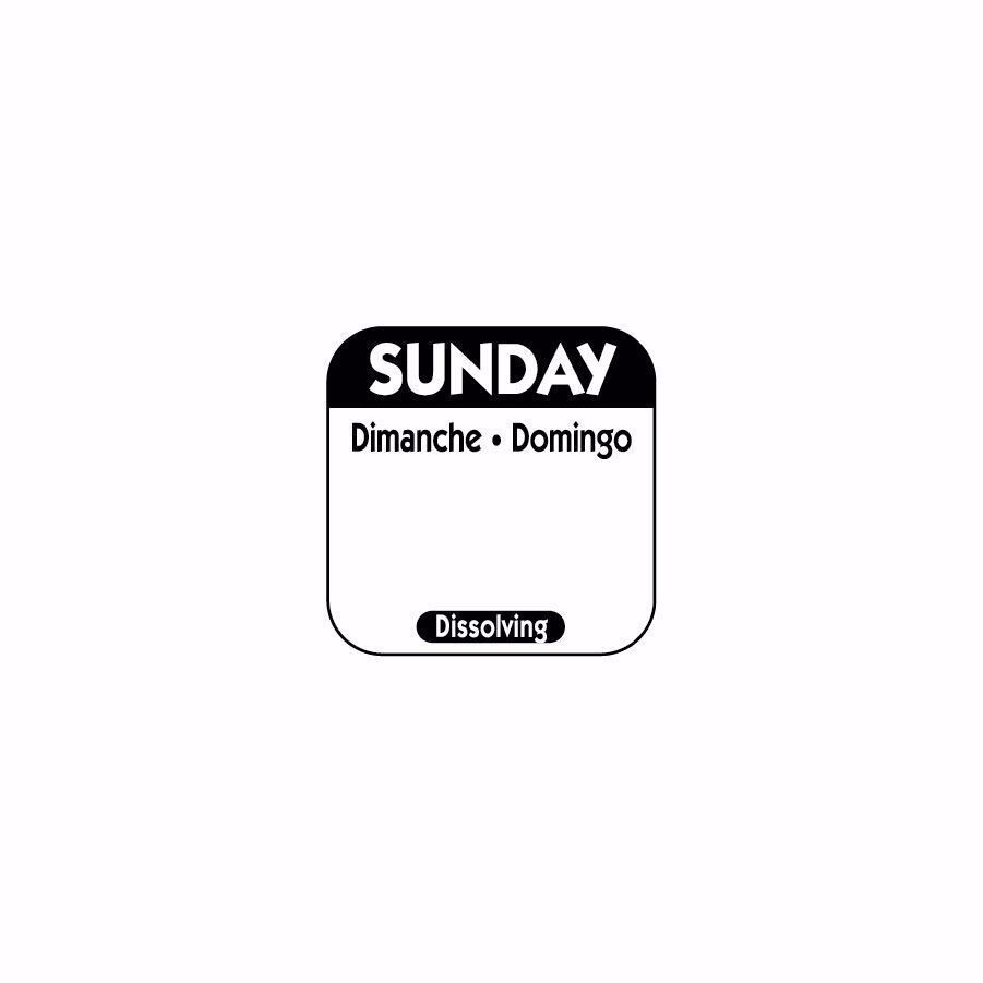 Sunday Dissolvable labels 25mm tri-lingual