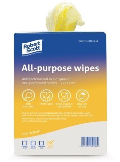 Robert Scott All-Purpose Antibacterial Cleaning Cloths Yellow (200 Pack)