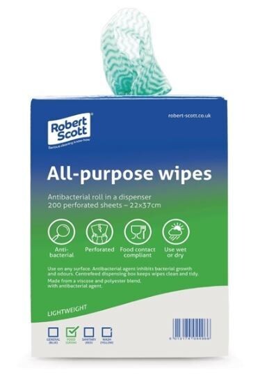 Robert Scott All-Purpose Antibacterial Cleaning Cloths Green (Pack of 200)