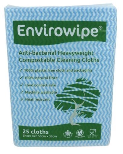 EcoTech Envirowipe Antibacterial Compostable Cleaning Cloths Blue (25 Pack)