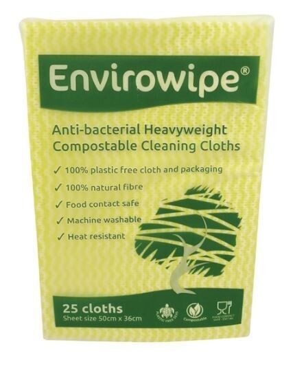 EcoTech Envirowipe Antibacterial Compostable Cleaning Cloths Yellow (25 Pack)