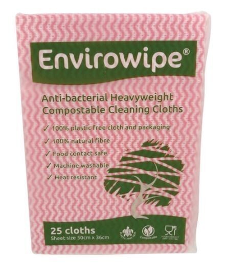 EcoTech Envirowipe Antibacterial Compostable Cleaning Cloths Red (25 Pack)