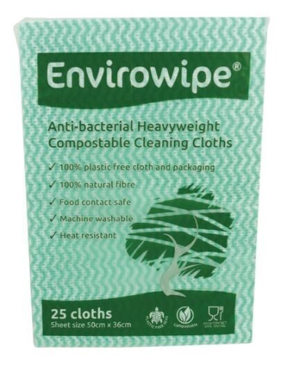 EcoTech Envirowipe Antibacterial Compostable Cleaning Cloths Green (25 Pack)