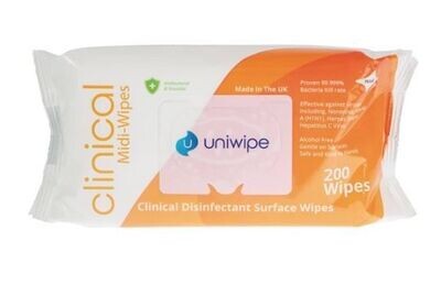 Uniwipe Clinical Disinfectant Surface Wipes (Pack of 200)