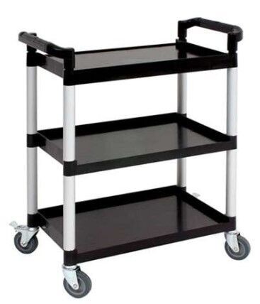 Genware Small 3 Tier PP Trolley Black Shelves