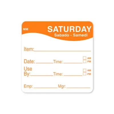 Saturday - Use By, Date, Time, 51mm x 51mm Labels