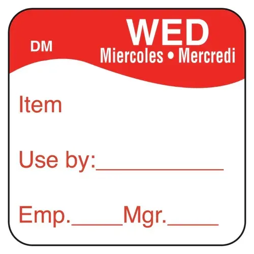 Wednesday - Use By, 25mm x 25mm Dissolvable labels