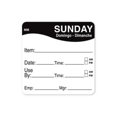 Sunday - Use By, Date, Time, 51mm x 51mm labels