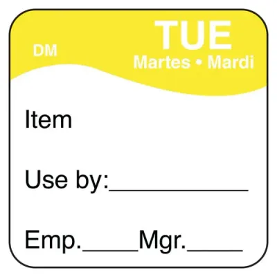 Tuesday - Use By, 25mm x 25mm Dissolvable labels