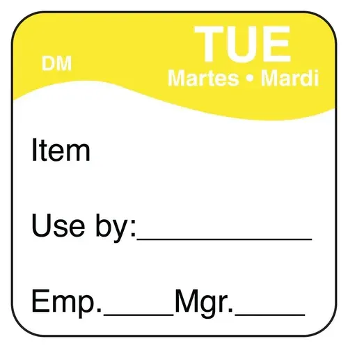 Tuesday - Use By, 25mm x 25mm Dissolvable labels