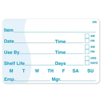Item Date, Use By, Shelf Life 51mm x 76mm dissolvable labels