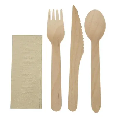 eGreen Individually Kraft Wrapped 4-in-1 Wooden Cutlery Set (250 pack)