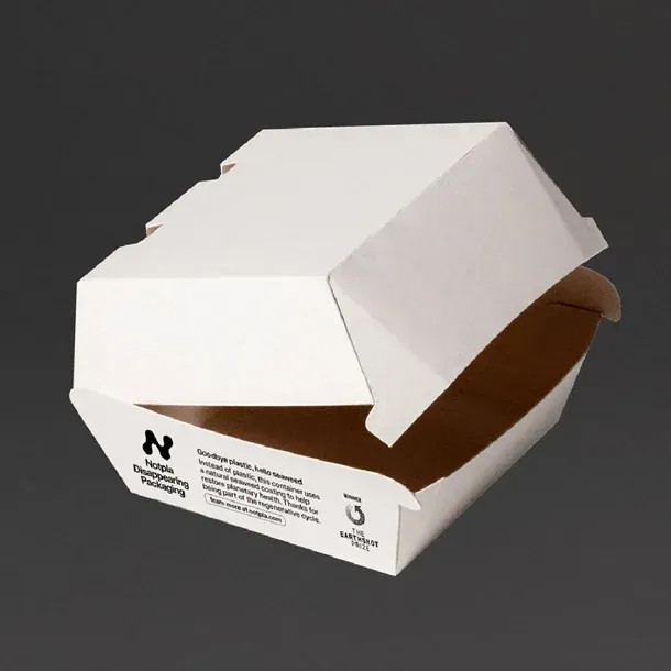 Notpla 5" Clamshell Burger Boxes - White (200 Pack)