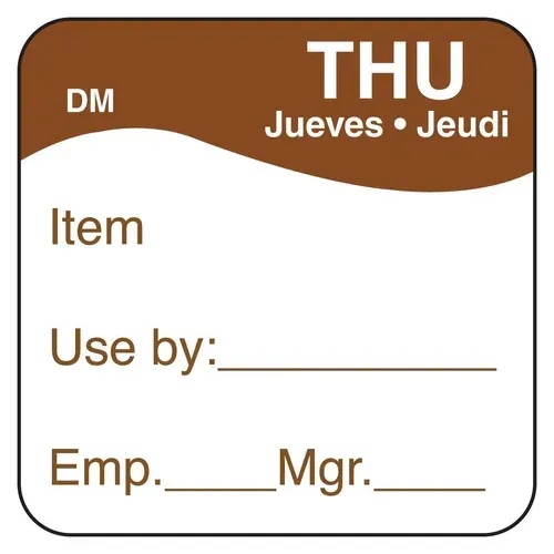 Thursday - Use By, 25mm x 25mm Dissolvable labels