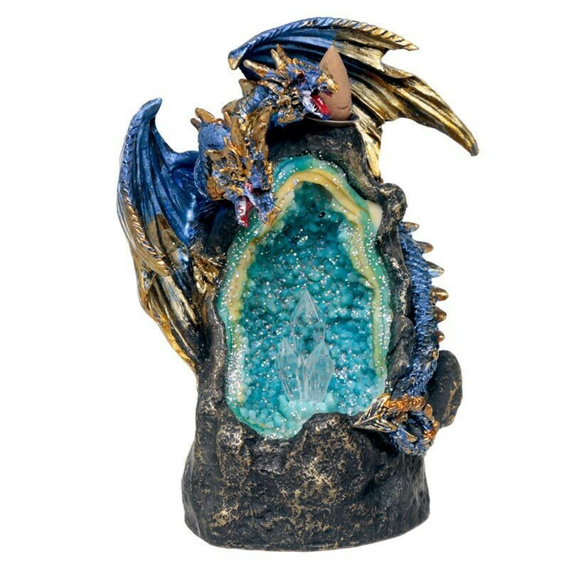 Brûleur d'encens à reflux dragon avec cave de cristal