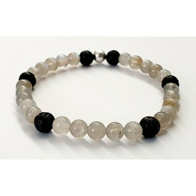 Bracelet labradorite &amp; pierre de lave 6mm