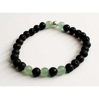 Bracelet aventurine verte &amp; pierre de lave 6mm