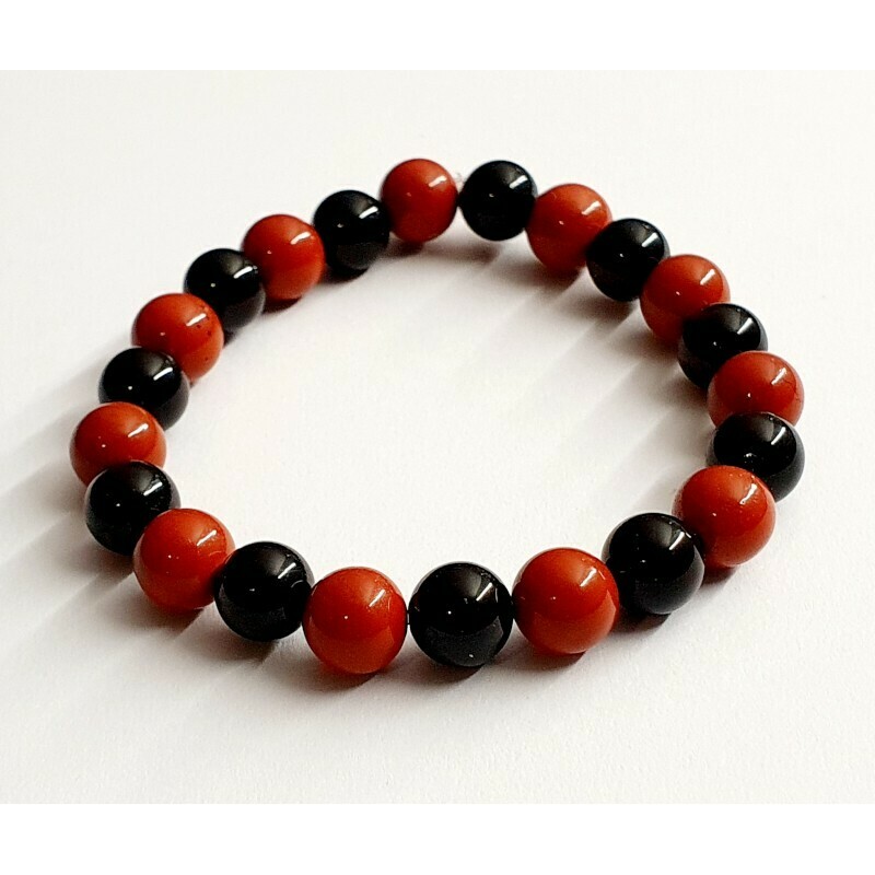 Bracelet jaspe rouge &amp; tourmaline noire 8mm