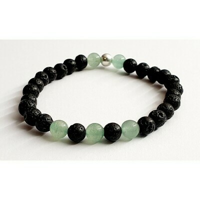 Bracelet aventurine verte &amp; pierre de lave 6mm