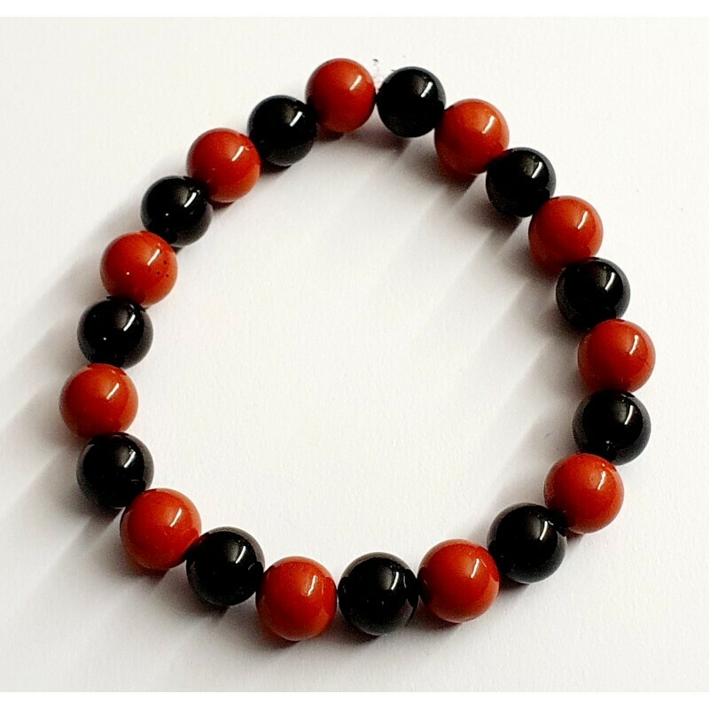 Bracelet jaspe rouge &amp; tourmaline noire 8mm