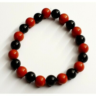 Bracelet jaspe rouge &amp; tourmaline noire 8mm
