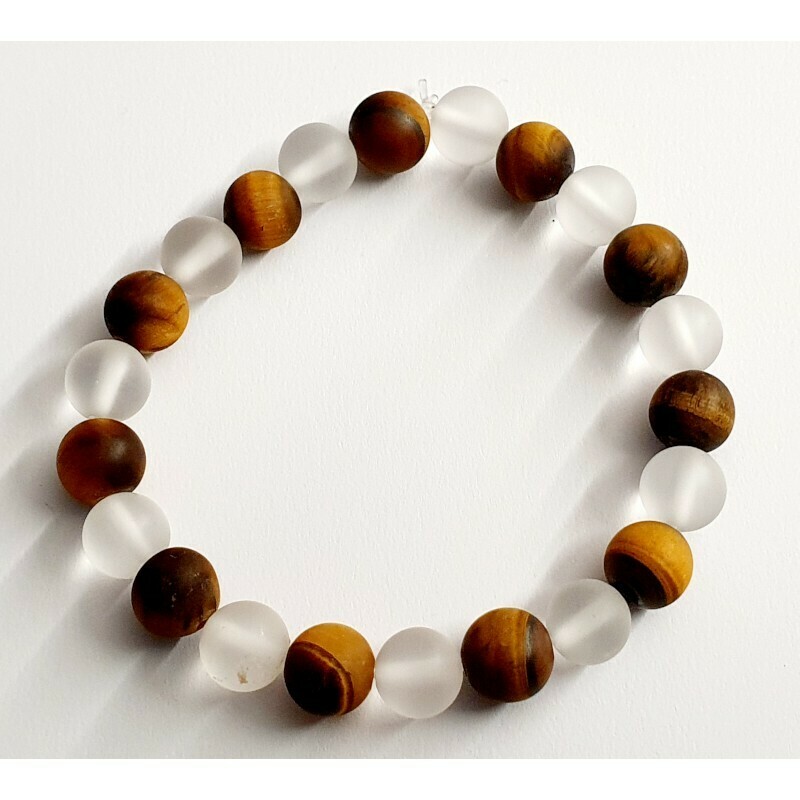 Bracelet œil de tigre &amp; cristal de roche 8mm