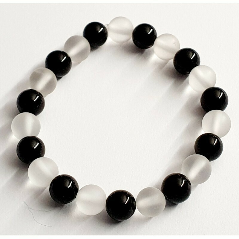 Bracelet tourmaline noire &amp; cristal de roche 8mm