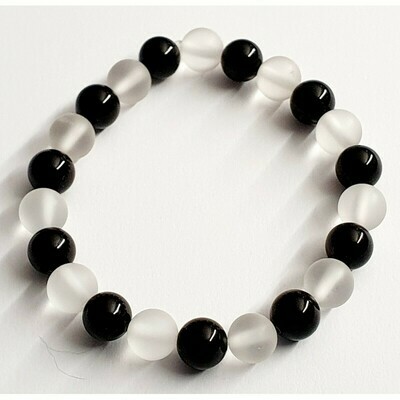 Bracelet tourmaline noire &amp; cristal de roche 8mm