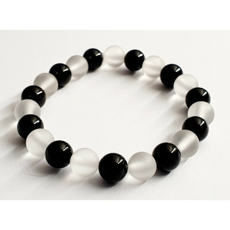 Bracelet tourmaline noire &amp; cristal de roche 8mm
