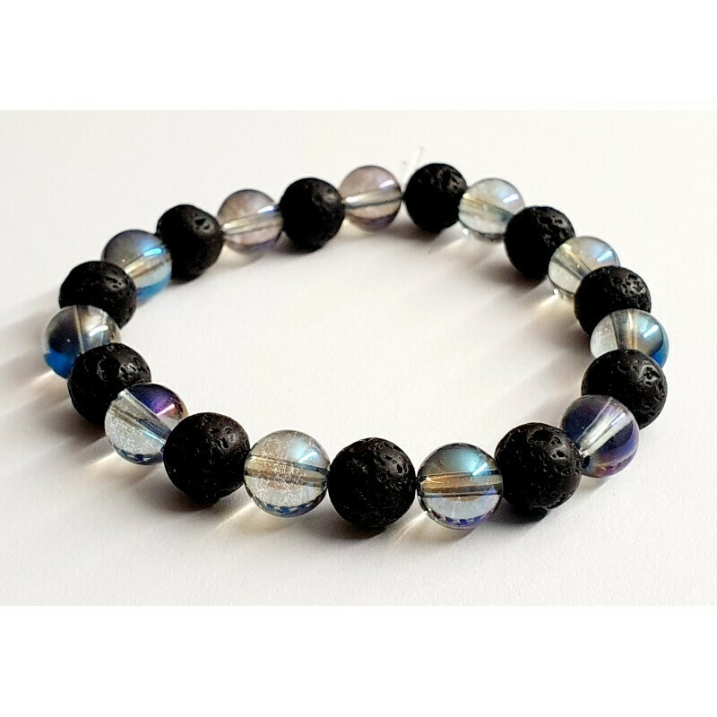 Bracelet Aqua Aura &amp; pierre de lave 8mm