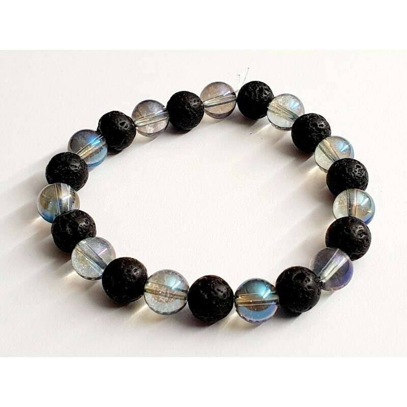 Bracelet Aqua Aura &amp; pierre de lave 8mm