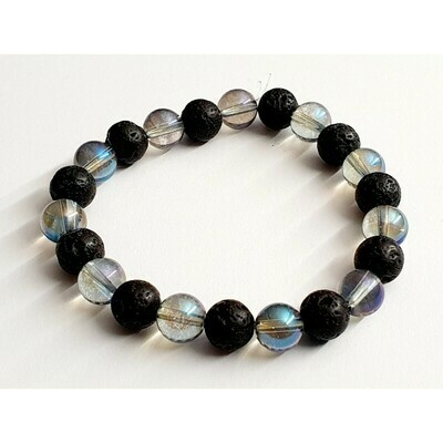 Bracelet Aqua Aura &amp; pierre de lave 8mm
