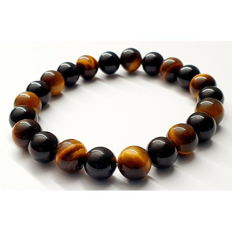 Bracelet tourmaline noire &amp; œil de tigre 8mm