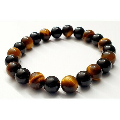 Bracelet tourmaline noire &amp; œil de tigre 8mm